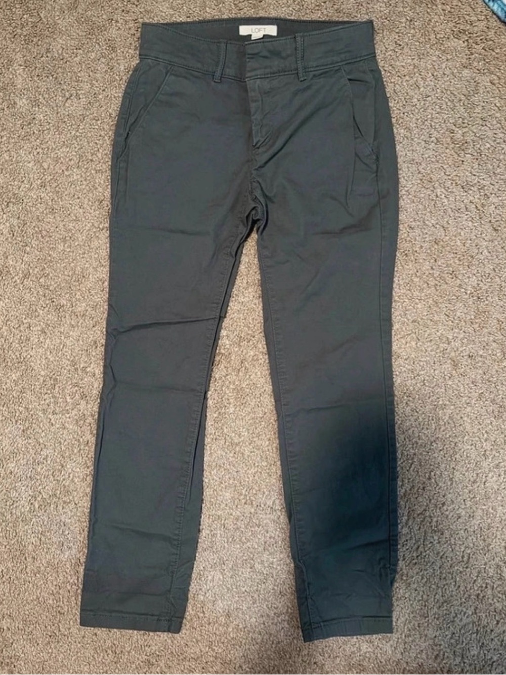 LOFT Slim Ankle Pants in Dark Greenish Color